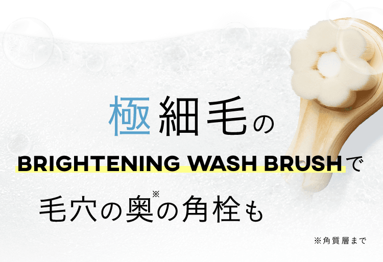 極細毛のBRIGHTENING WASH BRUSH毛穴の奥※の角栓もOFF！ ※角質層まで