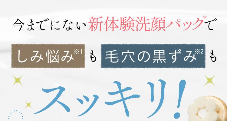 今までにない新しい洗顔パックで しみ悩み※1も毛穴の黒ずみ※2もスッキリ！